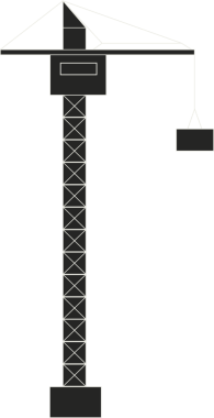 Kule vinci yük kaldırıyor, düz tasarım yelkeni ve şeffaf bg, kopyalama alanı gösteriyor. İnşaat, altyapı, mühendislik, mimari, sanayi, kentsel, minimalist