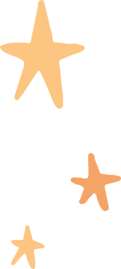 Trio of hand-drawn peach-orange star shapes are floating on transparent canvas, copy space. Illustration, embellishment, whimsical, minimalistic, artistic, celestial, decorative