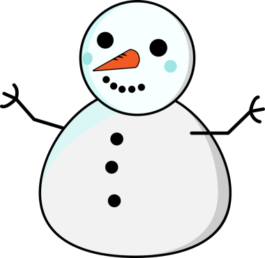 Cartoon snowman is standing on transparent backdrop, carrot nose, mouth dots, twig arms, buttons. Whimsical, festive, minimalistic, winter, characters, holiday, seasonal