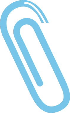 Showing minimalist vector paperclip slanting with light blue loops and white accent, transparent. Icon, branding, graphic design, modern, digital, stationery, abstract