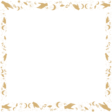 Mistik 2D çerçeve altın elleri, uyduları, güneşleri, şeffaf merkezli göz simgelerini, kopyalama alanını gösteriyor. Süslü, fantezi, dekoratif, ruhani, zarif, mistik