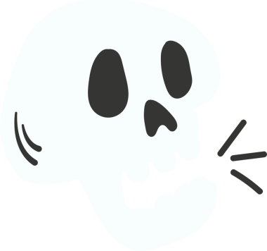 Düz beyaz kafatası simgesi, üç siyah hareket çizgisi ile şeffaf arkaplanda yüzüyor. Vektör, simge, minimalist, oyuncu, grafik, karakter, tasarım