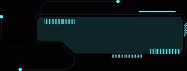 Flat interface is displaying cyan polygon frame with circuit connectors on transparent background. Technology, innovation, futurism, graphic design, ui, electronics, digital