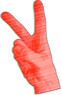 Beyaz çizgili kırmızı barış işareti el, şeffaf arkaplanda yeşil gölge. Grafik sanatı, sembolik, modern, minimalist, kavramsal, görsel metafor, canlı