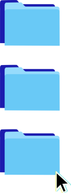 Düz açık mavi klasör simgeleri, şeffaf tuval üzerindeki son dizinde gezinen imleç ile birlikte istifleniyor. Dijital arayüz, kullanıcı deneyimi, simge tasarımı, grafik elementler, ui bileşenleri, modern minimalizm, teknoloji