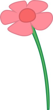 Çizgi film çiçekleri şeffaf arkaplanda beş pembe taç yaprağı, gül diski ve yeşil sapla süzülüyor. Botanik, çiçek, illüstrasyon, vektör, doğa, dekorasyon, güzellik.