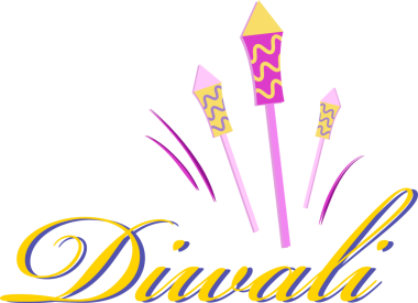 Vektör üç havai fişek, şeffaf arkaplanda Diwali metni altında mor çizgiler oluşturuyor. Kutlama, festival, aydınlanma, refah, canlı, dekoratif, sanat