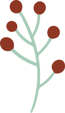 Düz tasarım, şeffaf arkaplanda pas kahverengi böğürtlen küreleri bulunan yeşil dallanma gövdesine sahip. Minimalist, botanik, vektör, organik, doğal, resimleme, dekoratif