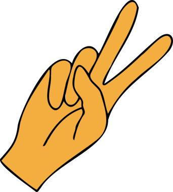 Çizgi film tarzı el, şeffaf arkaplan üzerinde kalın hatları olan düz dizaynlı V-işareti oluşturuyor. Hareket, sembol, illüstrasyon, minimalizm, aktivizm, pozitiflik, grafik