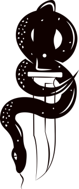 Sarmalanmış yılanla sarmalanmış hançer silueti şeffaf arka planda düz bir dizayn gösteriyor. Efsanevi, tehlikeli, hassas, motif, sembolizm, antika, obje