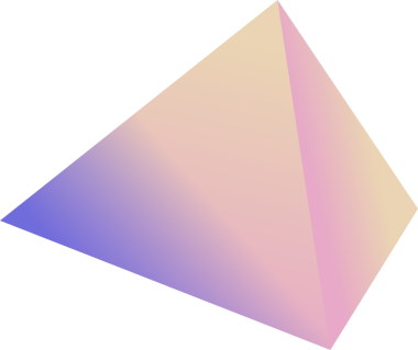 Üç boyutlu stil piramidi pastel gradyan menekşe renginde parlıyor, sarıya, şeffaf arkaplana. Geometrik, soyut, minimal, modern, dijital, tasarım, sanat