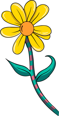 Çizgi film çiçekleri saydam arka planda süzülüyor: sarı yapraklar, turuncu çekirdek çizgili kök yapraklar. Botanik, illüstrasyon, canlı, doğa, dekorasyon, minimalist, tasarım