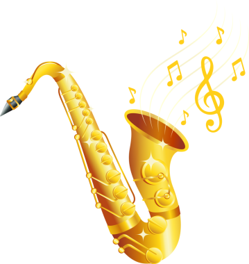 Düz altın saksafon şeffaf arkaplan üzerine eğiliyor, personel satırları, notlar ve anahtar yayıyor. Lüks, sanat, caz, müzikal, zarafet, enstrümantasyon, parlaklık