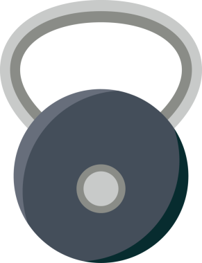 Kettlebell ağırlığı şeffaf arka planda, düz tasarım yuvarlak gövdede ve U-sapında gösteriliyor. Spor, güç, egzersiz, eğitim, sağlık, minimalist, modern