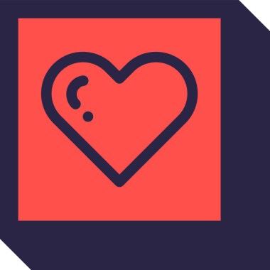 Stylize kalp, donanma hatları ve röfleleriyle şeffaf arka planda kırmızı bir karede yüzüyor. Minimalist, simge, grafik, sembol, dijital, çağdaş, kalın