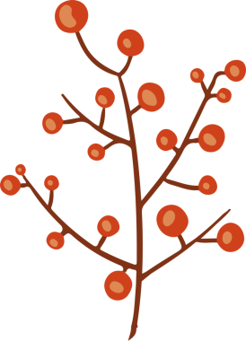 Düz dizayn botanik dalı yukarı doğru kırmızı turuncu böğürtlen ve şeffaf arkaplan ile uzanıyor. Botanik, illüstrasyon, doğa, dekor, minimalizm, mevsimlik, organik