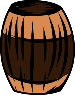 Wooden barrel is being shown on transparent background in cartoon style with two-tone staves. Vintage, rustic, illustration, beverage, storage, packaging, graphic