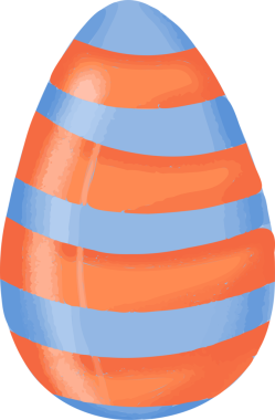 Üç boyutlu stil süslemeli yumurta şeffaf arkaplan üzerinde yüzüyor, turuncu ve gökyüzü mavi çizgilerini gösteriyor. Soyut, minimalist, canlı, dekoratif, doku, işçilik, tasarım