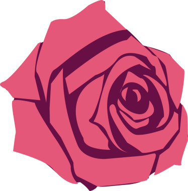 Şekil verilmiş gül, şeffaf arkaplanda düz pembe geometrik yapraklar gösteriyor. Çiçek, botanik, minimalist, modern, dekorasyon, tasarım, desen