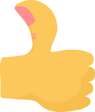 Sarı el, düz tasarımda şeffaf arkaplanda pembe başparmak tırnağıyla baş parmak işareti yapıyor. Pozitif, onay, başarı, motivasyon, minimalizm, düz stil, hareket