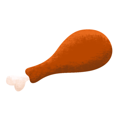 Düz dizayn tavuk budu, dokulu et ve kemik ile gösteriliyor, şeffaf arkaplan. Yemek çizimi, aşçılık, vektör sanatı, restoran, aperatif, iştah açıcı, minimalist