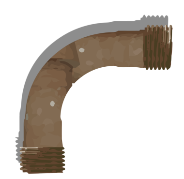 Düz vektör kıvrımlı metal dirsek borusu açık arkaplan uçlu kahverengi kaplama gösteriyor. Sanayi, mühendislik, metalik, inşaat, dayanıklılık, makine, teknik