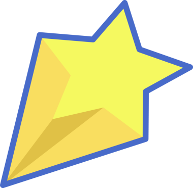 Şeffaflığa karşı yüzen beş köşeli yıldız, sarı ve mavi kenarları gösteriyor. Geometrik, soyut, minimalist, rozet, simge, vektör, tasarım