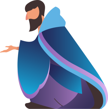 Mistik adaçayı düz vektör sanatında diz çöküp kapüşonlu pelerin ve pelerin ve şeffaf arka plan gösteriyor. Fantezi, maneviyat, büyülü, mistik, karakter, kahraman, dijital sanat