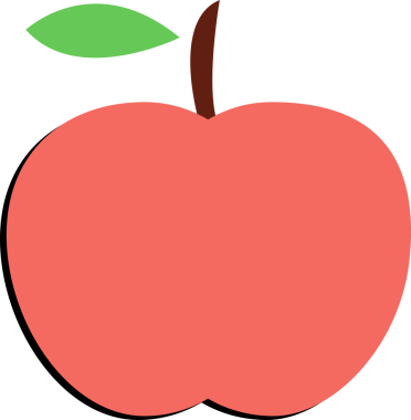 Düz çizgi film benzeri elma, yeşil yapraklı ve mercan kırmızısı gövdesi olan şeffaf bir zemin üzerinde yüzüyor. Minimalist, resimsel, modern, dijital, yiyecek, markalaşma, vektör