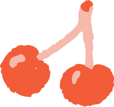 Düz kiraz illüstrasyonunda şeffaf arkaplanda kök ile birbirine bağlı iki yuvarlak meyve yer alıyor. Vektör, minimalist, simge, meyve, dijital sanat, tasarım, taze