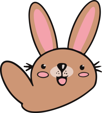 Gülümseyen pembe kulaklı tavşan kafası, şeffaf arka plan üzerinde düz dizayn edilmiş pati kaldırıyor, kopyalama alanı. Kaprisli, çekici, sevimli, oyuncu, anlamlı, arkadaş canlısı, sevimli