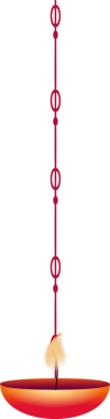 Düz tasarım gösteriyor ki diya kırmızı boncuk zinciri tarafından asılmış fitil ve alevlerle, şeffaf arkaplan. Dekoratif, zarif, ruhani, bohem, zanaatkar, sıcak, şenlikli.