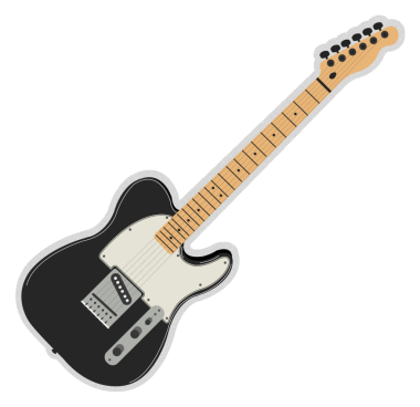 Düz tasarım, şeffaf arka planda beyaz yankesicili siyah elektro gitar sergiliyor. Müzik aleti, gitar, eğlence, dijital alarm, müzik endüstrisi, yaratıcı, modern