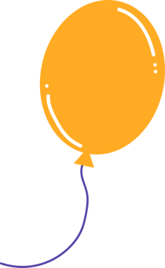 Düz dizaynlı turuncu balon parlak röfleler, mor kablo, şeffaf arka plan. Kutlama, şenlik, neşeli, kaprisli, dekorasyon, neşe, minimalizm