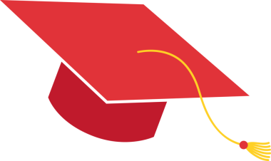 Kırmızı akademik başlık şeffaf düz vektör dizaynında yüzüyor, altın püsküllü ayrıntıları gösteriyor. Kutlama, başarı, eğitim, akademik, resmi, minimalist, lüks