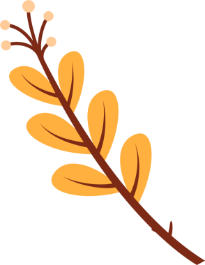 Şube, saydam, sarı-turuncu yapraklar, soluk tomurcuklar ve kopyalama alanı üzerinde düz tasarım gösteriyor. Botanik, illüstrasyon, minimalist, doğa, dekorasyon, organik, çiçek