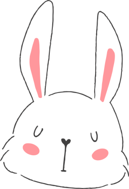 Minimalist çizgi sanatı tavşan kafası şeffaf arka planda duruyor, pembe yanak kızarması gösteriyor. İllülasyon, karakter, vektör, tasarım, sevimli, duygu, cazibe