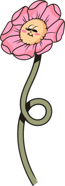 Çizgi film pembe çiçekleri pembe yanaklarıyla gülümsüyor ve şeffaf arkaplanda sarmalanmış yeşil sapları var. Botanik, kaprisli, canlı, resimsel, doğa, neşeli, dekoratif