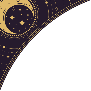Abstract flat design illustration is showing moon, stars and motion lines on transparent background. Cosmic, night sky, celestial, space, vignette, futuristic, decorative