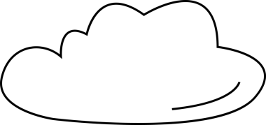 Cartoon-style cloud is floating on transparent background, with scalloped top edge and shading line. Minimalist, whimsical, abstract, graphic, playful, digital, vector