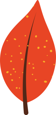 Düz vektör, sarı benekli, şeffaf arkaplanda yüzen kırmızı-turuncu yaprak gösteriyor. Botanik, doğa, organik, illüstrasyon, tasarım, çevre, canlı