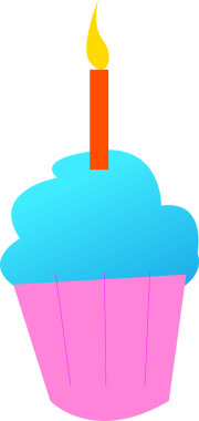 Mavi kremalı kek ve yanan mum şeffaf arka planda duruyor, düz tasarım. Tatlı, fırın, kutlama, şenlik, ikram, tatlı, minimalist