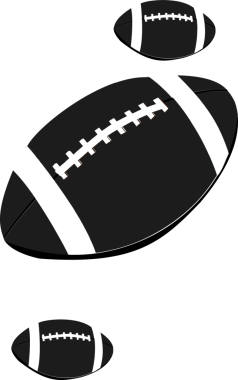 Düz vektör Amerikan futbol topları beyaz bağcıklı ve çizgili şeffaf zemin üzerinde yüzüyor. Spor ekipmanları, spor malzemeleri, minimalist tasarım, spor markalaşması, oyun günü, takım ruhu, tek renkli stil.