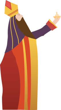 Bilge adam parlak cüppeli altın bir kap sunuyor. Düz tasarım, şeffaf arkaplan. Mitoloji, maneviyat, ikonografi, miras, gelenek, kutlama, kraliyet