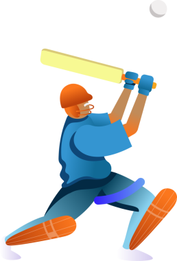 Vektör kriket vurucusu, saydam arkaplanı olan beyaz topa sarı sopayla vuruyor. Atletik, hareketli, dinamik, spor, aksiyon, rekabetçi, enerjik