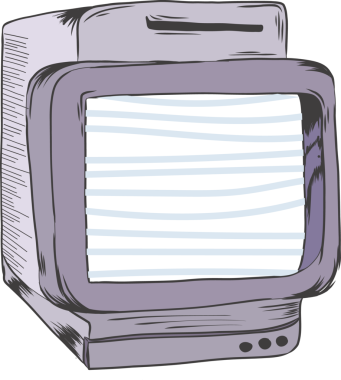 Lineart mor-gri CRT monitörü tarama çizgileri, şeffaf arkaplanda düğmeler, kopyalama alanı gösteriyor. Retro, teknoloji, elektronik, vintage, aygıt, görüntü, illüstrasyon