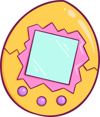 Düz yumurta şekilli oyuncak, şeffaf arka planda, yeşil ekran ve mor düğmelerle yüzüyor. Oyuncak, alet, illüstrasyon, oyuncu, renkli, teknoloji, eğlence