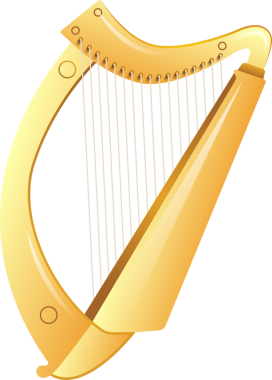 Stilize arp, sicimler ve akort iğneleriyle şeffaf arkaplanda üç boyutlu olarak parlıyor. Lüks, zarafet, klasik, müzikal, miras, sanatsal, dekoratif