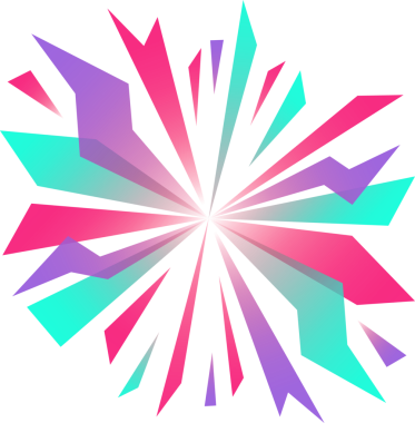 Soyut radyal patlama, şeffaf tuval üzerinde açısal parçalarla düz tasarımda gösteriliyor. Geometrik, patlama, canlı, renkli, modern, dijital, dinamik