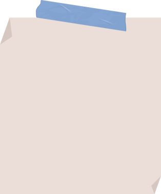 Boş kağıt levha düz dizayn içinde yüzüyor, buruşmuş mavi bantla tutuluyor, şeffaf arkaplan. Minimalist, modern, pastel, grafik, temiz, tasarım, kırtasiye